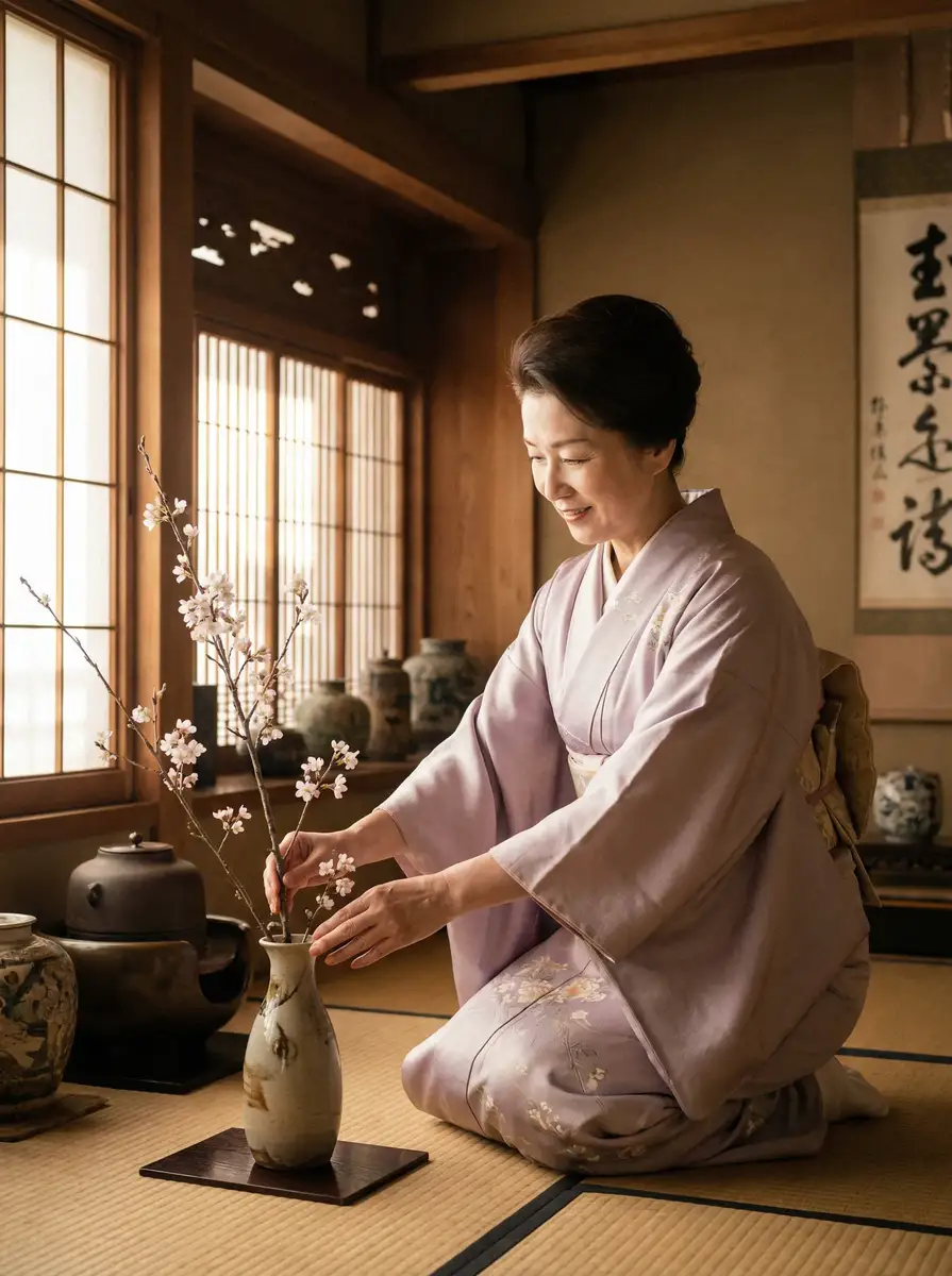 一位优雅的 《魏乔安》魏乔安官方入口::精品魏乔安影院合集 在和室中插花